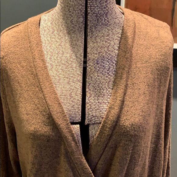 soprano marled chocolate/black faux wrap top, M - Picture 2 of 5